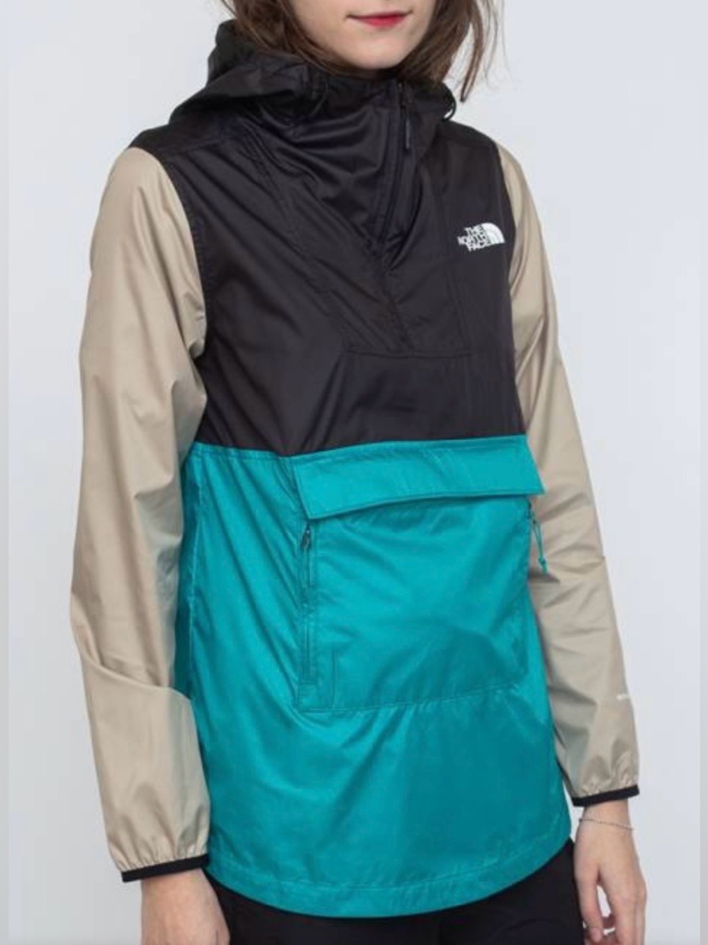 The North Face Women's Black/Teal/Beige Colorblock Anorak